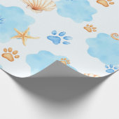 Ocean-Inspired Paw Print Pattern with Seahorses ラッピングペーパー (角)