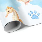 Ocean-Inspired Paw Print Pattern with Seahorses ラッピングペーパー (ロールコーナー)