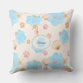 Ocean-Inspired Paw Print Pattern with Seahorses 2 クッション (裏面)