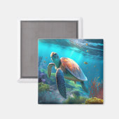 Ocean Inspired Turtle Illustration Decorative マグネット (正面/裏面)