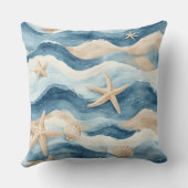 Ocean Life Coastal Tides Beach House Sea Mute Blue クッション (裏面)