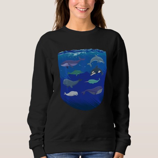 Ocean Life  Sea Dolphin Whales bowheads narwhals o スウェットシャツ (正面)