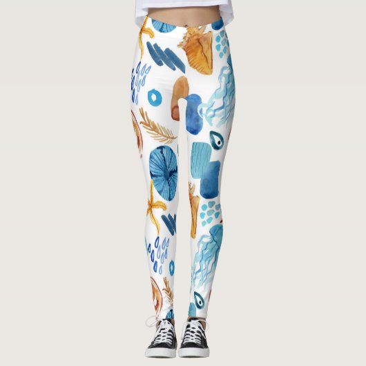Ocean Life Seamless Pattern Leggings レギンス (正面)