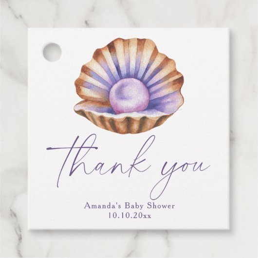 Ocean Little Pearl Baby Shower Thank you フェイバータグ (正面)