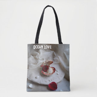Ocean Love ホワイトトートバッグ – Seashell & Rose Coasta トートバッグ