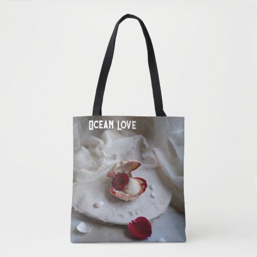 Ocean Love White Tote Bag – Seashell & Rose Coasta トートバッグ (正面)