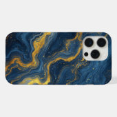 Ocean Luxe Marble Flow ✨ 青とゴールドの抽象画 iPhoneケース (裏面横)
