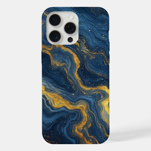 Ocean Luxe Marble Flow ✨ 青とゴールドの抽象画 iPhoneケース (裏面)