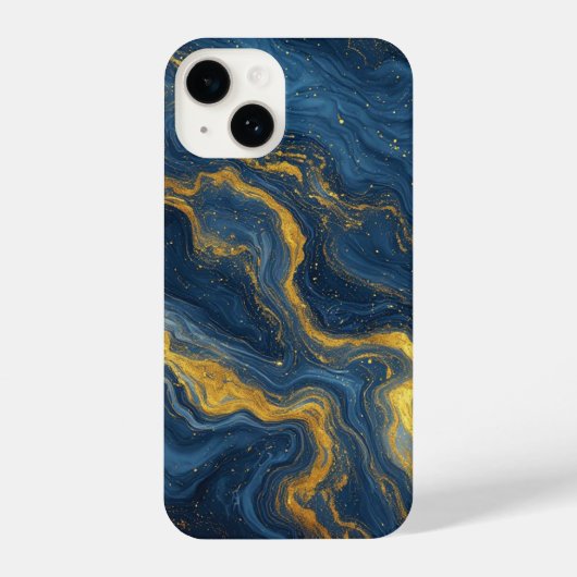 Ocean Luxe Marble Flow ✨ Blue & Gold Abstract  iPhoneケース (裏面)