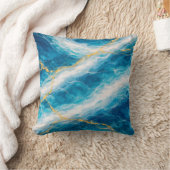 Ocean Marble with White Swirls and Gold Veining クッション (ブランケット)