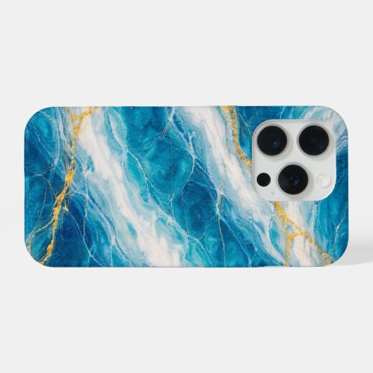 Ocean Marble with White Swirls and Gold Veining iPhoneケース (裏面横)