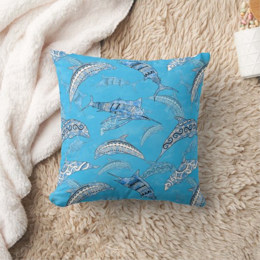 Ocean Marine Animals Dolphins Marlins クッション (ブランケット)