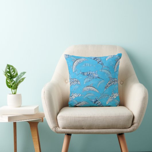 Ocean Marine Animals Dolphins Marlins クッション (椅子)