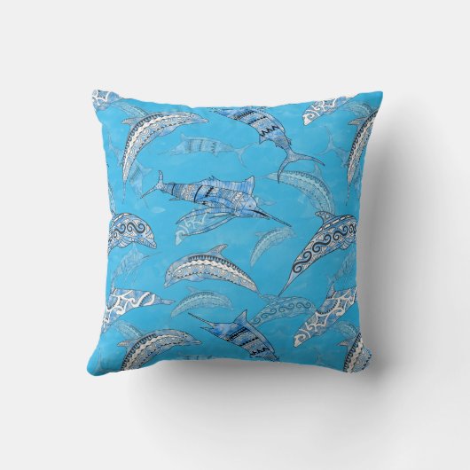 Ocean Marine Animals Dolphins Marlins クッション (裏面)