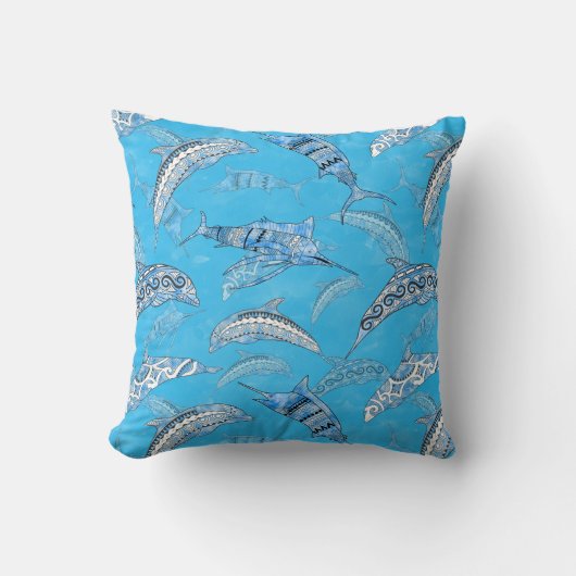 Ocean Marine Animals Dolphins Marlins クッション (正面)