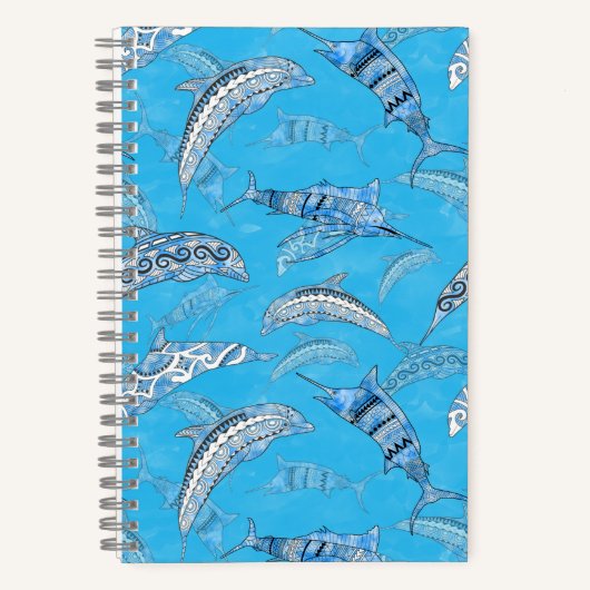 Ocean Marine Animals Dolphins Marlins ノートブック (正面)