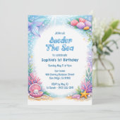 Ocean Mermaid Girls Oneder the Sea 1st Birthday  招待状 (スタンド正面)