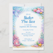 Ocean Mermaid Girls Oneder the Sea 8th Birthday  招待状 (正面)