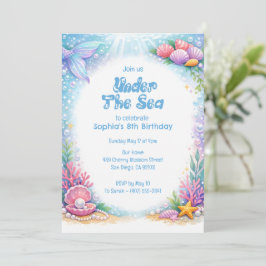 Ocean Mermaid Girls Oneder the Sea 8th Birthday  招待状