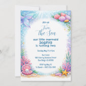 Ocean Mermaid Girls Under the Sea 2nd Birthday  招待状 (正面)