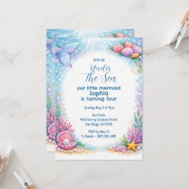 Ocean Mermaid Girls Under the Sea 4th Birthday  招待状