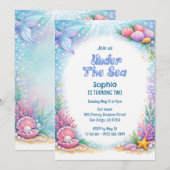 Ocean Mermaid Girls Under the Sea Second Birthday 招待状 (正面/裏面)