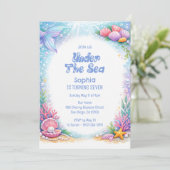 Ocean Mermaid Girls Under the Sea Seven Birthday 招待状 (スタンド正面)