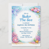 Ocean Mermaid Girls Under the Sea Third Birthday  招待状 (正面)