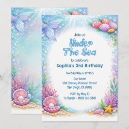 Ocean Mermaid Girls Under the Sea Third Birthday  招待状