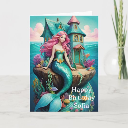 Ocean Mermaid Happy Birthday  カード (正面)