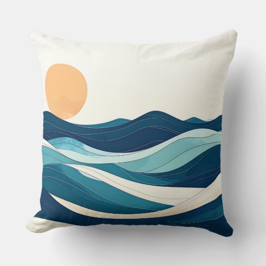 ocean mug, waves design, minimalist mug, coastal l クッション (正面)