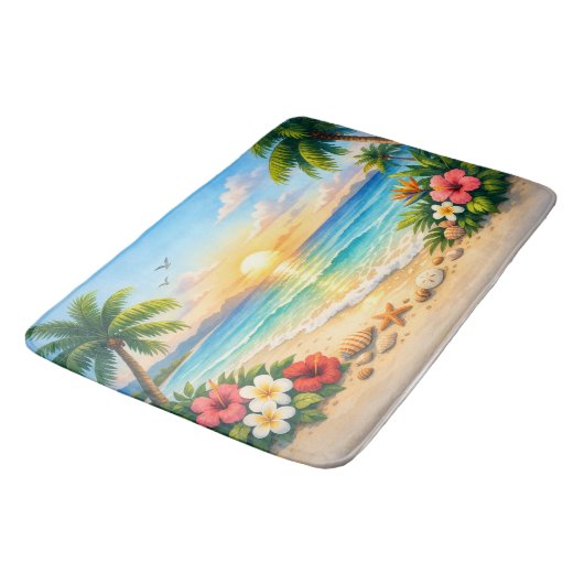 Ocean Palm Tree Floral Bath Rug バスマット (アングル)