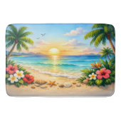 Ocean Palm Tree Floral Bath Rug バスマット (正面)