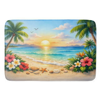 Ocean Palm Tree Floral Bath Rug バスマット
