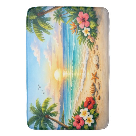 Ocean Palm Tree Floral Bath Rug バスマット (正面縦)