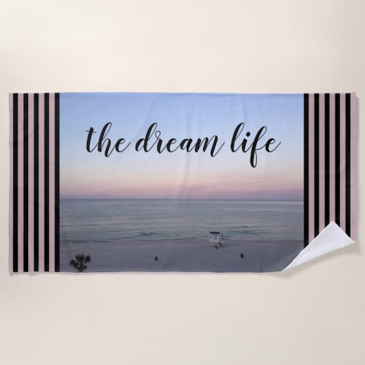 Ocean Pink Sunrise Dream Life ビーチタオル (正面)