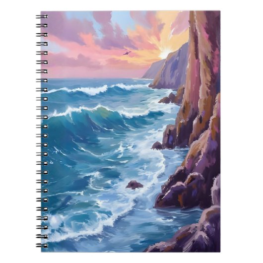 Ocean’s Breath | Rocky Sea Sunset Coast Watercolor ノートブック (正面)
