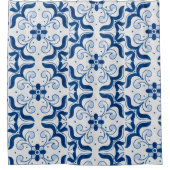 Ocean Scroll Hand Painted Blue Floral Watercolor シャワーカーテン (正面)
