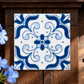 Ocean Scroll Hand Painted Blue Floral Watercolor タイル