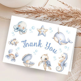 Ocean Sea Baby Shower Boy Folded Thank You Card サンキューカード