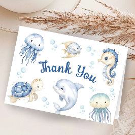 Ocean Sea Baby Shower Boy Folded Thank You Card サンキューカード