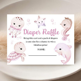 Ocean Sea Baby Shower Girl Pink Diaper Raffle エンクロージャーカード