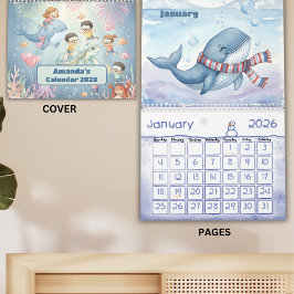 Ocean Sea Life Personalized Kids Calendar 2026 カレンダー