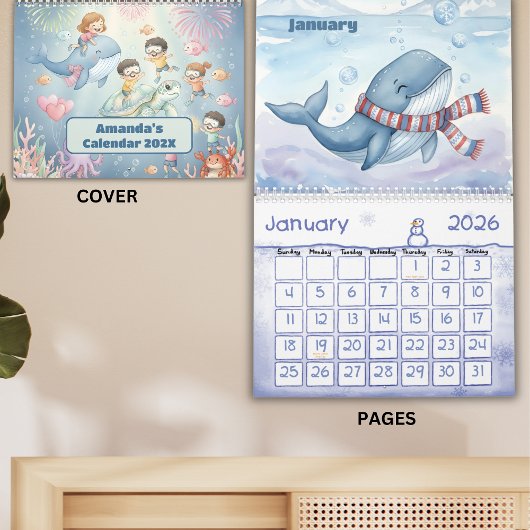 Ocean Sea Life Personalized Kids Calendar 2026 カレンダー
