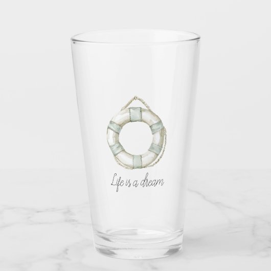 Ocean Sea Mint White Round Floating Device タンブラーグラス (正面)