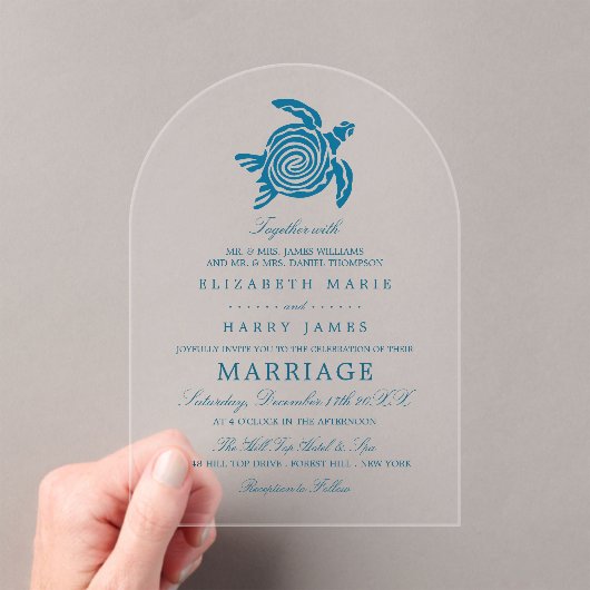 Ocean Sea Turtle, Sea Blue Beach Wedding アクリル招待状 (インサイチュ (ポータブル))