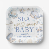 Ocean Sea You Soon Baby Shower Boy Blue  ペーパープレート (正面)