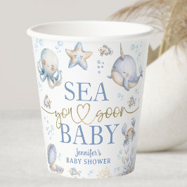 Ocean Sea You Soon Baby Shower Boy Blue 紙コップ