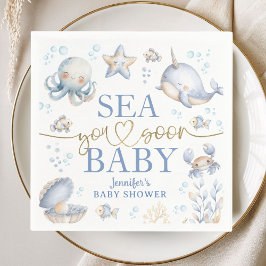 Ocean Sea You Soon Baby Shower Boy Blue Paper スタンダードカクテルナプキン