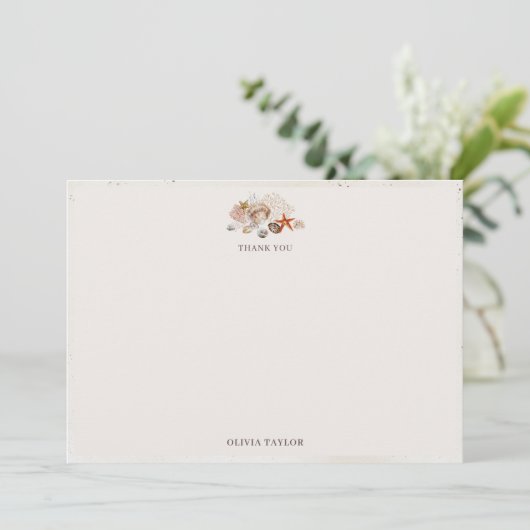 Ocean Seashells Beach Boho Coastal Bridal Shower サンキューカード (スタンド正面)